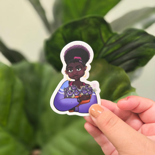 Plant Mom Sticker Pansy Girl Flower Illustration Individual Sticker