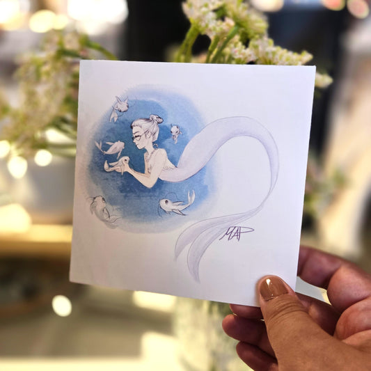 Premium Mermaid Art Print: Crazy Cat Lady of the Sea
